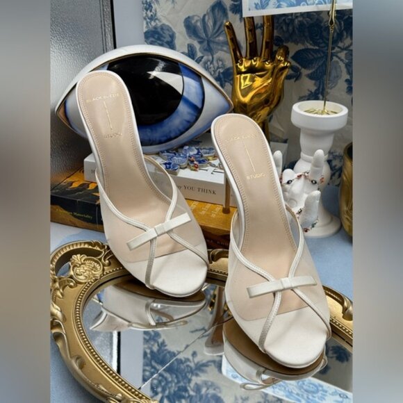 🆕 BLACK SUEDE STUDIO 🧿 NWOB Sammie 100 White Mesh Bow Mule Sandals, Sz 40 US9 - Picture 4 of 16